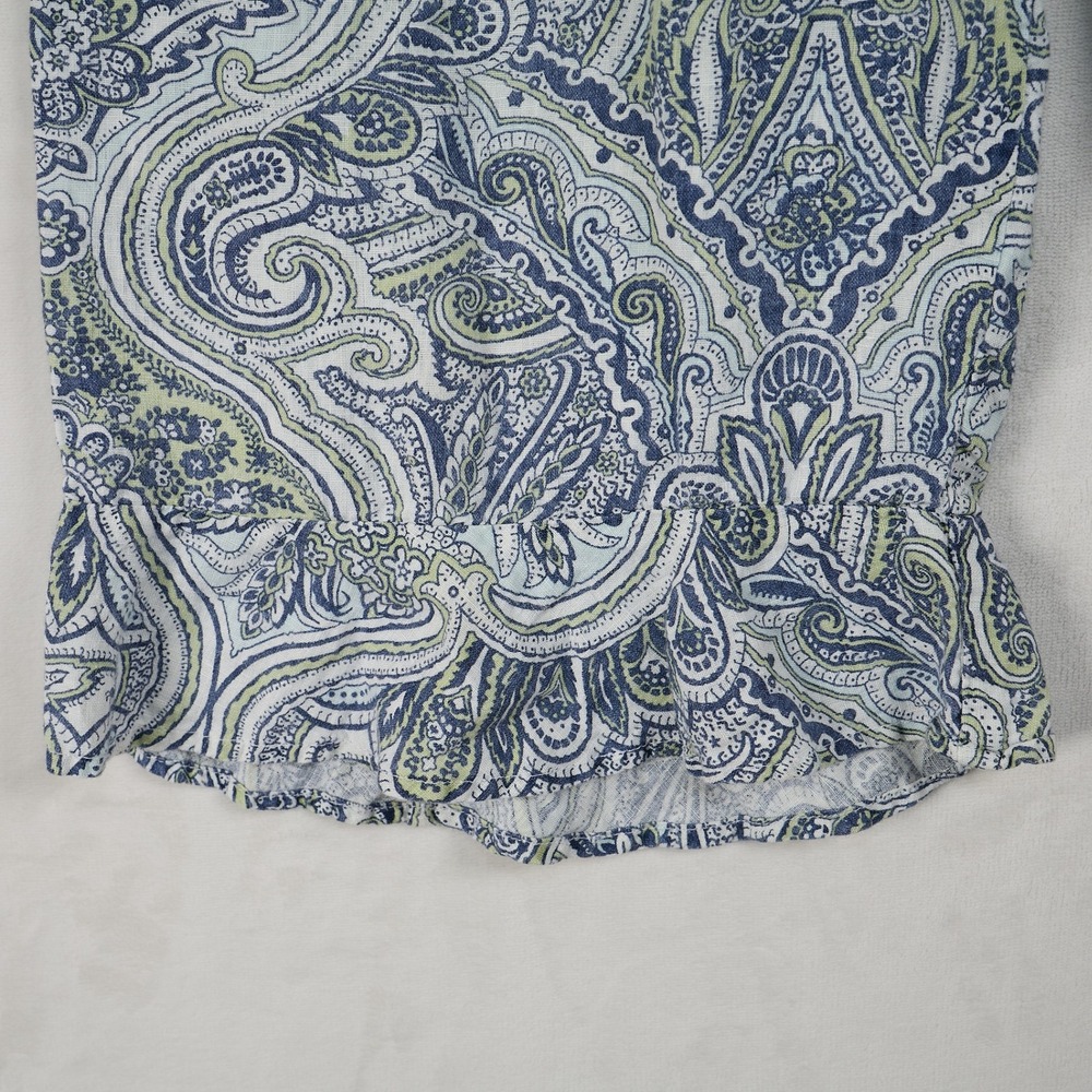 Flax Womens Blue Green Paisley 100% Linen Ruffle Hem Wide Leg Cropped Pants M - Picture 3 of 7